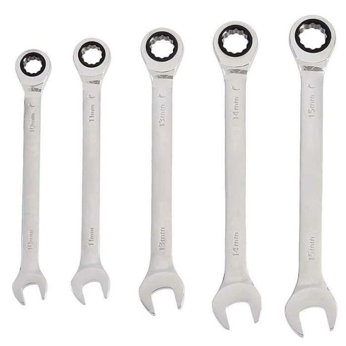 Jeu Clés à Cliquet Tête Plate - Ensemble Outils Métriques 8 Pièces - Clé Dynamométrique Portable