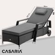 Casaria® Chaise longue en polyrotin Noir Anthracite coussin 7cm 2 roulettes Max 160kg Dossier réglable Bain de soleil jardin-1