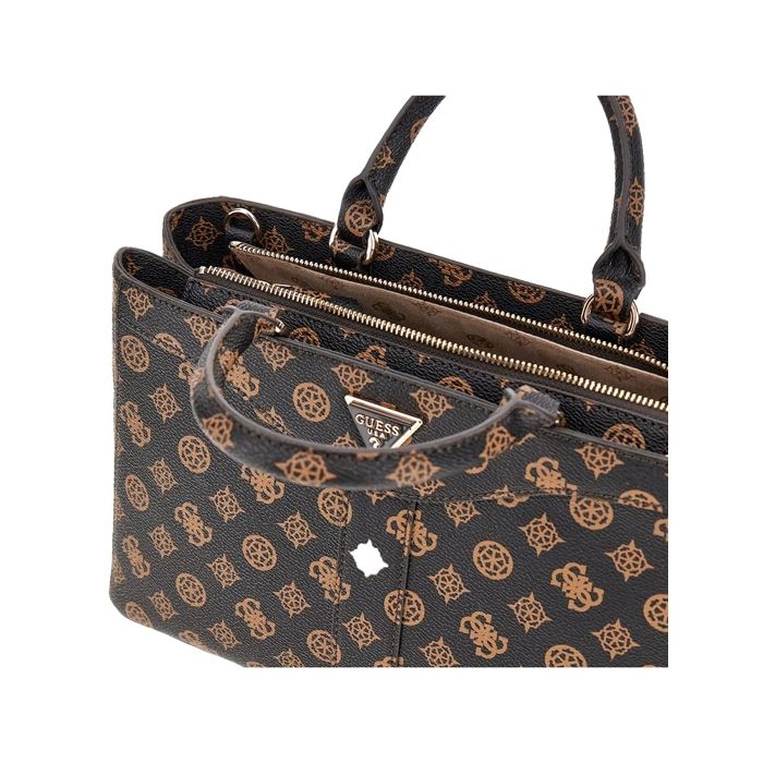 Sac à Main GUESS Dorys Luxury Satchel - Blanc Logo - 31x19x12cm - Bandoulière Amovible - Polyuréthane