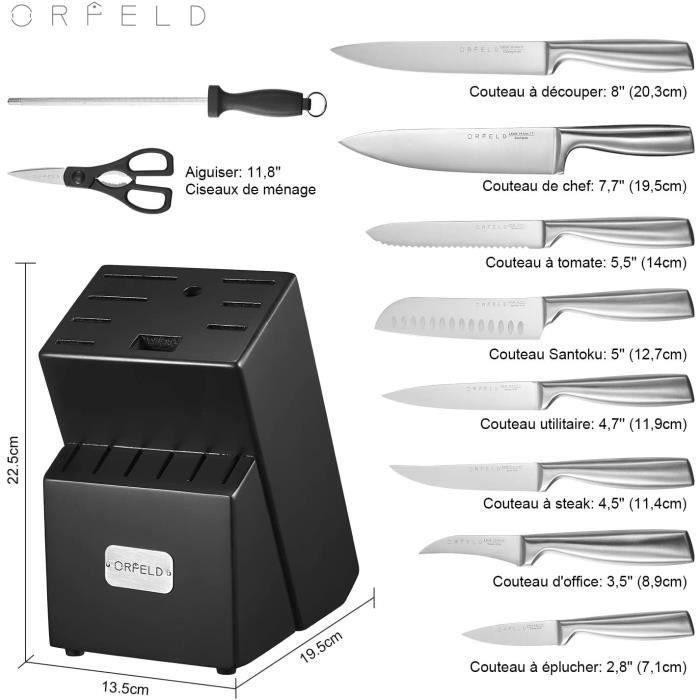 ORFELD Bloc Couteaux Cuisine,16 Pieces, Set Couteaux Cuisine, Bloc en Bois, Lot  de Couteaux en Acier Inoxydable à Haute teneur avec - Cdiscount Maison