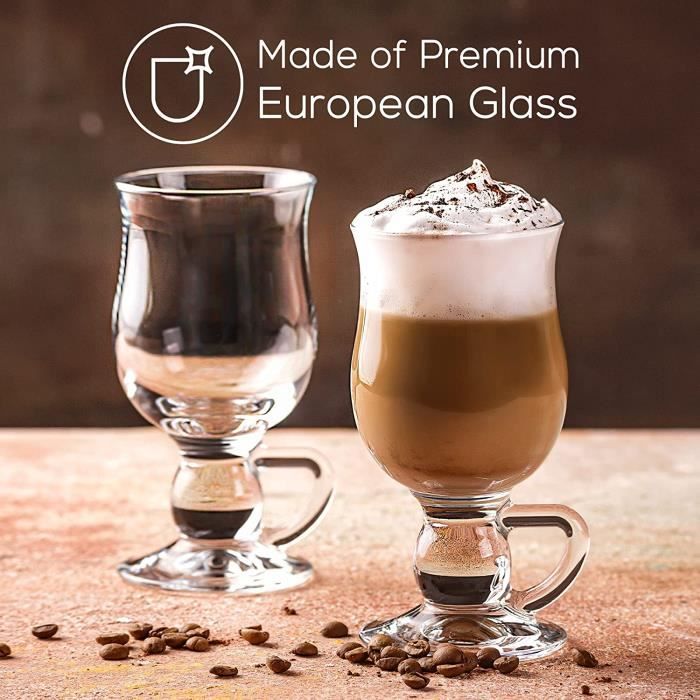 Set De 6 Verres à Café Irlandais Platinux 270ml - Design Élégant Avec Poignée