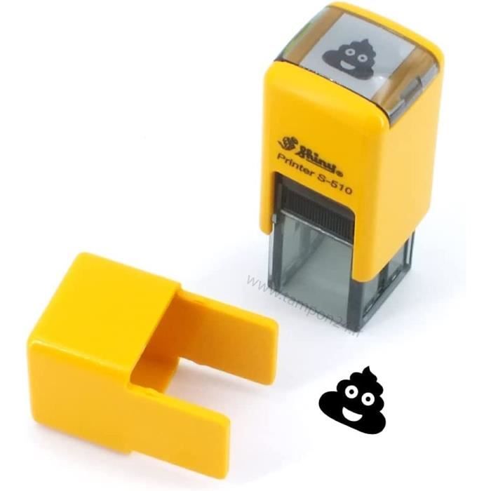 Tampon Émoticône Caca 11mm - Encre Noire, Boîtier Jaune, Cassette Amovible 1000 Impressions