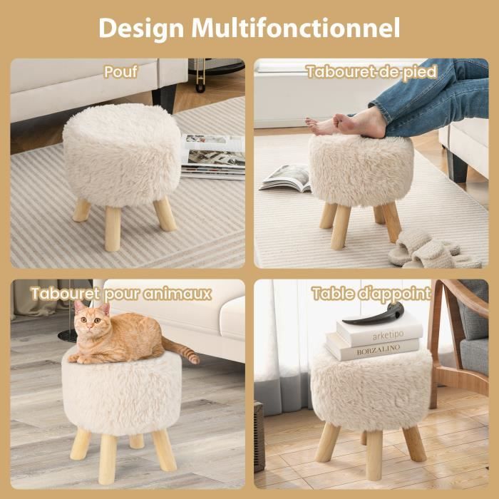 Tabouret Coiffeuse COSTWAY – Sherpa Rose, 44x35x35cm, Mousse Confortable, 150kg, Patins Antidérapants, Pour Salon Et Chambre
