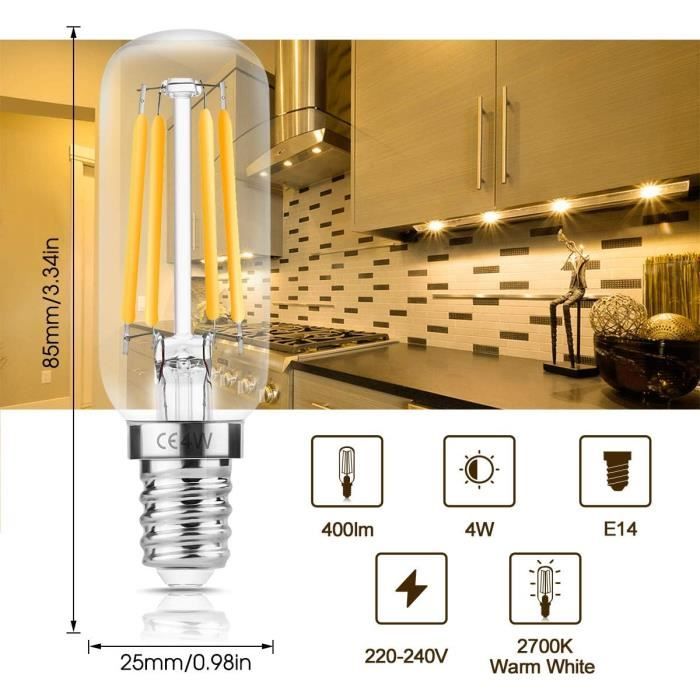 Ampoule Led E14, Ampoule Hotte Aspirante, 4W Équivalent Ampoule Incandescente 40W, Blanc Chaud