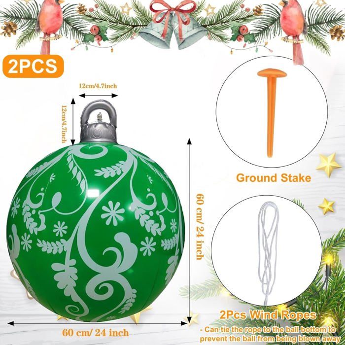 Décorations De Noël Gonflables Géantes – Boules Et Pingouins Avec LED – 9 Pieds
