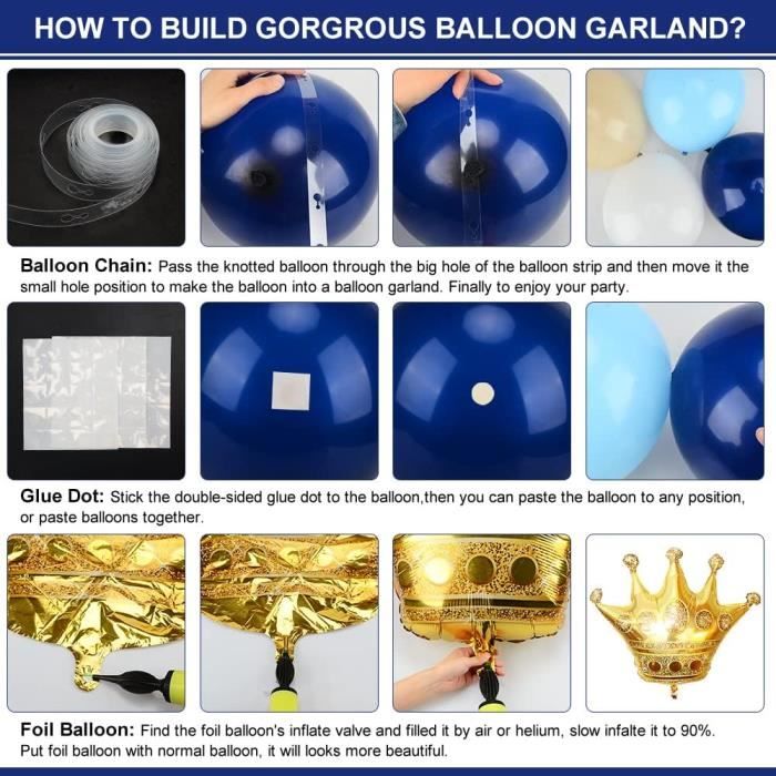 Kit Arche De Ballons 141 Pièces - Noir, Rouge, Bleu Royal Pour Anniversaire, Mariage, Fête (Avec Colle Et Ruban)