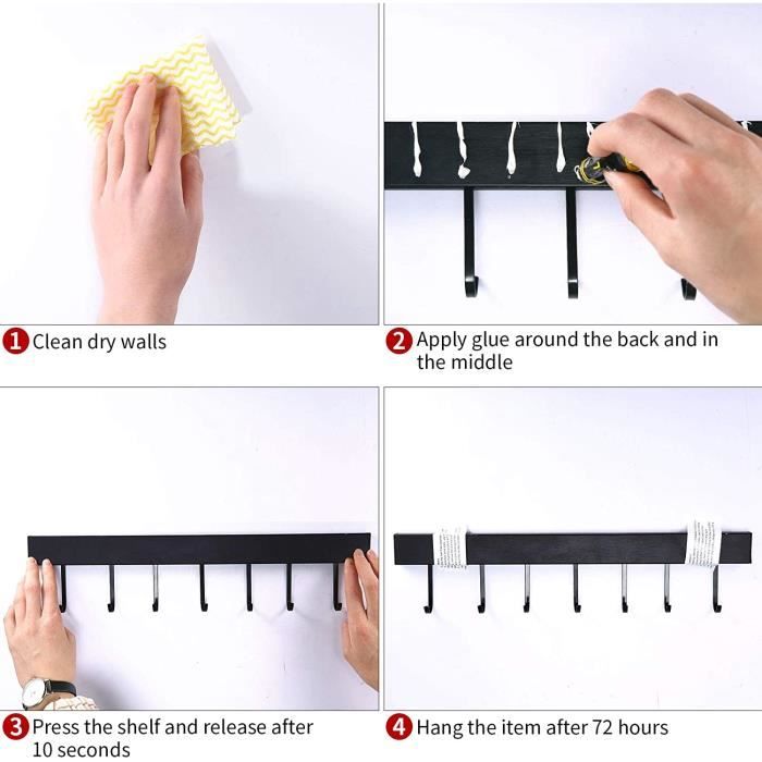 Porte-ustensiles Mural En Aluminium 60 Cm - 10 Crochets Coulissants Pour Couteaux, Poêles, Couvercles