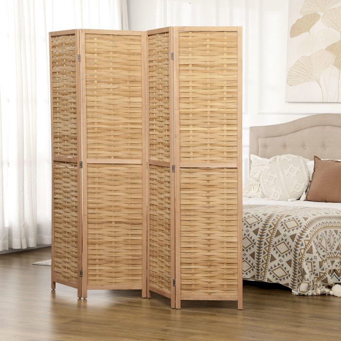 Paravent 4 Panneaux Bois Paulownia 160x170 Cm Marron – Séparateur De Pièce Pliable Style Campagne Chic HOMCOM