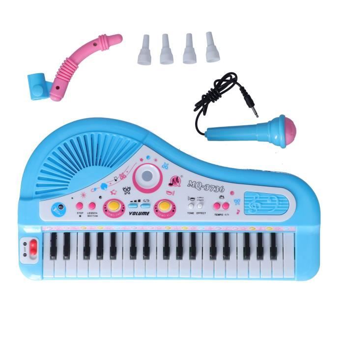 COSTWAY Piano pour Enfants de 3+ Ans avec 31 Touches,Tabouret,Microphone,  Effets Lumineux, 8 Tonalités,7 Rythmes, 45x23x45cm, Bleu - Cdiscount  Instruments de musique