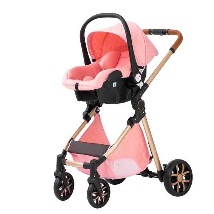 YAZOCO Poussette 3 en 1 Bebe Poussette Combinee Siege Auto Nacelle Trio Reversible Reglable Haute Qualite Roues Rose Cdiscount Puericulture Eveil bebe