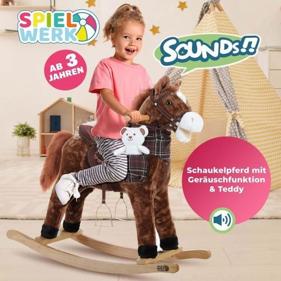 Cheval A Bascule Animal Avec Etriers Selle Et Fonction Sonore Jeu De Bascule Pour Enfant Nounours Inclus Cdiscount Jeux Jouets