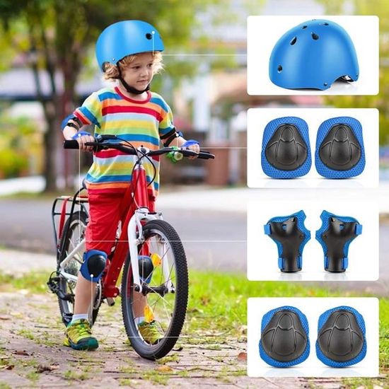 Casque de vélo pour enfants, Kit de protection pour enfants, classique,  avec genouillères et coudes multisport, step, skateboard, patins à  roulettes, 3-13 ans (bleu) : : Sports et Loisirs