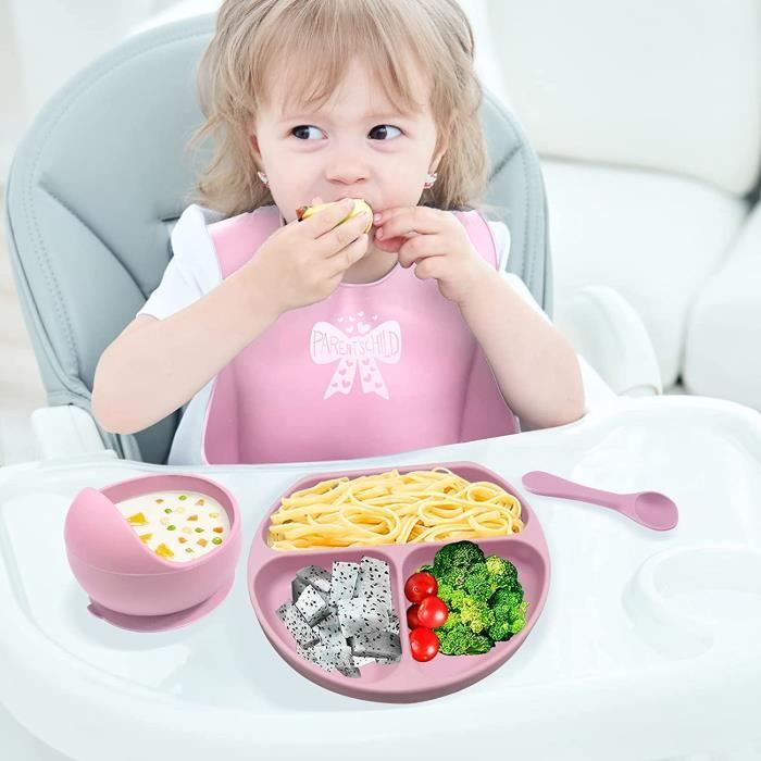 Set De Table En Silicone Pour Bébé - Plaque D'Alimentation Antidérapante Tout-Petits, Aspiration Forte (Neuve Voiture Bleue)