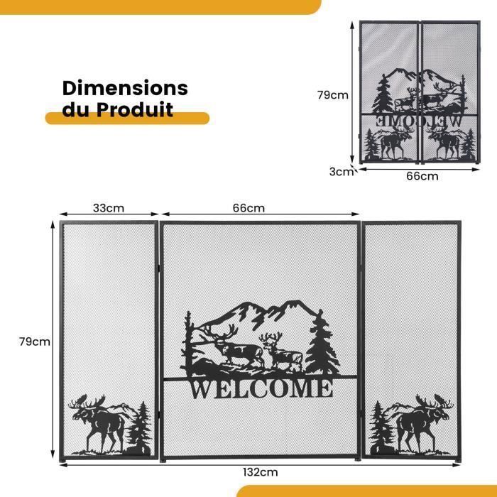 COSTWAY Écran De Cheminée à Double Porte, Pare-Feu Cheminée En Métal