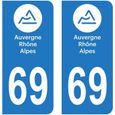 Lot 2 Autocollants Stickers plaque immatriculation voiture auto département 69 Rhône Logo Région Auvergne-Rhône-Alpes-0