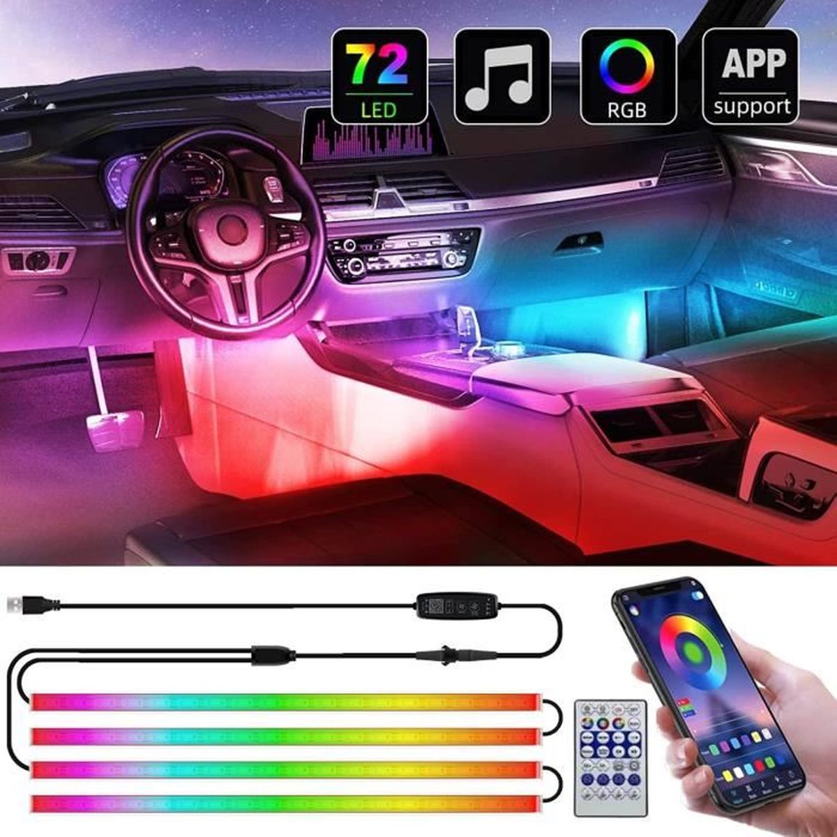 27€ sur LED pour voiture Intérieur charge RGB Lumière Accessoires Pied  voiture décoratifs - Accessoire téléphonie pour voiture - Achat & prix