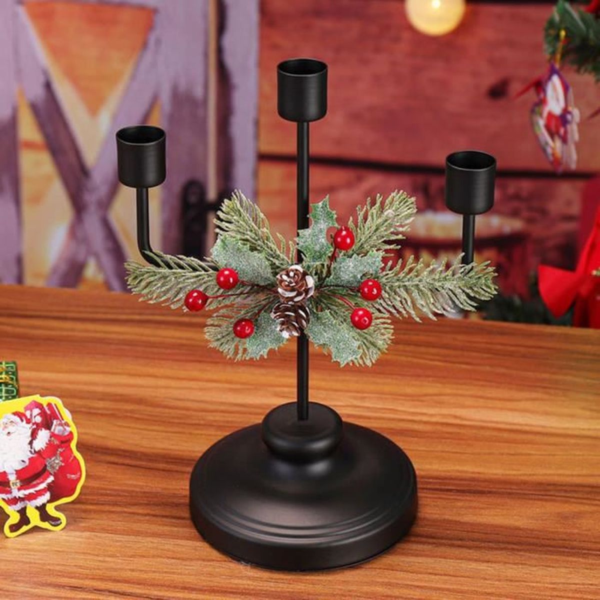 Bougeoir de Noël en fer, ornement de salon pour bougies avec pommes de