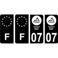 07 Ardèche nouveau logo Noir autocollant plaque immatriculation auto ville sticker Lot de 4 Stickers - Angles : arrondis
