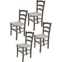 Tommychairs - Set 4 chaise cuisine VENICE, structure en bois de hêtre peindré en aniline gris foncé et assise en tissu gris perle