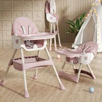 Chaise haute pour bébé enfant - Hauteur réglable - Plateau Amovible - harnais 5 points, Chaise Enfant à roulettes 3 en 1 - Rose