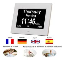 7" Pouce LCD Horloge Calendrier - Auto Dimming pour Les Personnes Âgées / Alzheimer et les enfants -Blanc
