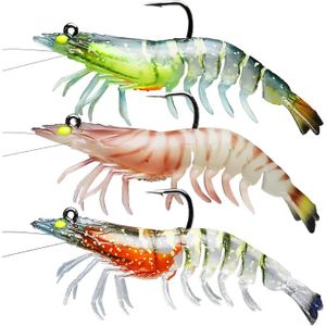 Leurre Souple Crevette 8cm - Gris, Pince Orange - Hameçon Inclus - Pêche Mer