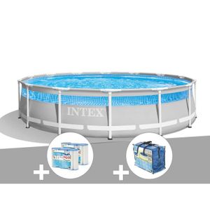 PISCINE Kit piscine tubulaire Intex Prism Frame Clearview ronde 4,27 x 1,07 m + 6 cartouches de filtration + Bâche à bulles