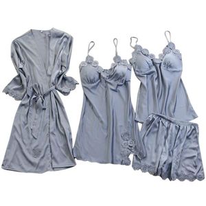 PYJAMA Sasaquoy Satin Soie Pyjamas Femmes Chemise De Nuit Lingerie Robes Sous-Vêtements Vêtements Sexy3 Bleu