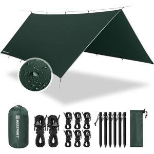 TENTE DE CAMPING Camping Bâche Anti-Pluie Pu 3000Mm Imperméable Tarp Rain Fly Toile De Tente Parasol Abri De Survie Tous Temps Pour Extérieur [J363]