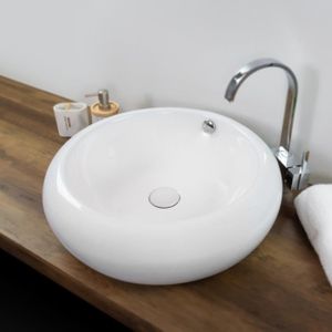 LAVABO - VASQUE Vasque de salle de bain - SANIVERRE - TENA - Ronde - Céramique blanche - 50x50 cm