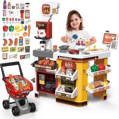 Caisse Enregistreuse Enfants 77 PCS – Jouet Interactif Scanner Sons Lumières + Calculatrice + Carte Bancaire – Jeu De Rôle Supermarché 3 Ans+