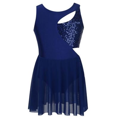 YONGHS-FR Enfant Fille Robe Danse Classique Paillette Justaucorps Gymnastique Costume Patinage 5-14 Ans Bleu marine