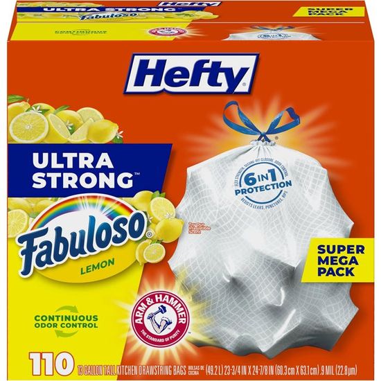 Hefty Lot De 110 Sacs Poubelle De Cuisine Ultra Résistants De 40 Litres, Grands Sacs Poubelle De Cuisine Résistants Aux Fuites, Aux Perforations Et Aux Déchirures, Contrôle Continu Des Odeurs, Blanc