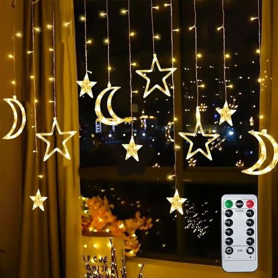 Guirlande Lumineuse Étoiles & Lune - 3,5m - 8 Modes LED - Pour Chambre, Fêtes, Noël, Ramadan & Mariage