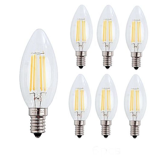 6X E14 Forme Bougie LED 4W Filament Ampoule LED Lampe Blanc Chaud 2700k Flame Bright Lampe 400LM Non Dimmable AC220-240V