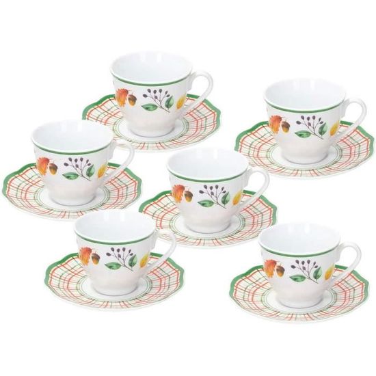 6 tasses avec les soucoupes en porcelaine  TOGNANA  Italie - Label Emmaüs