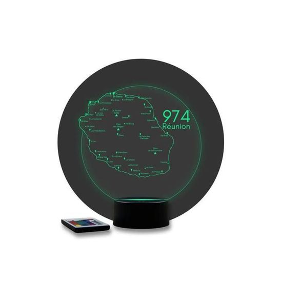 Lampe 3D Martinique 972 Personnalisable - Veilleuse 16 Couleurs Avec Nom Ou Message