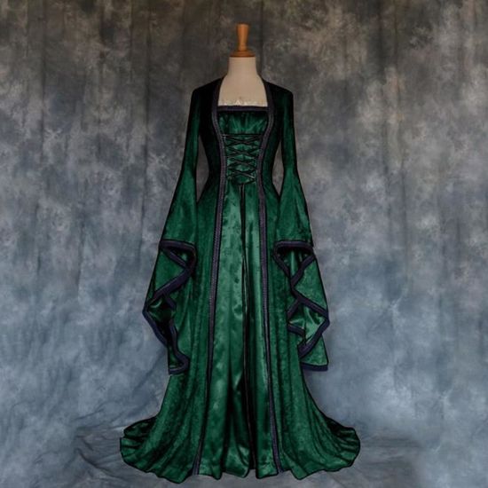 Retro Style Robe Princess Robe De Princesse À Manches Trompette Couleur Unie Style Rétro Pour ...