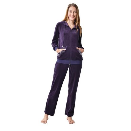 Survêtement Velours Femme Ensemble Sportswear - Sweat Col Rond & Pantalon Pyjama Intérieur Casual