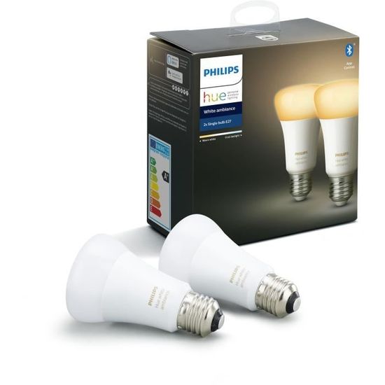 PHILIPS HUE Pack de 2 ampoules White Ambiance - 9,5 W - E27 - Bluetooth