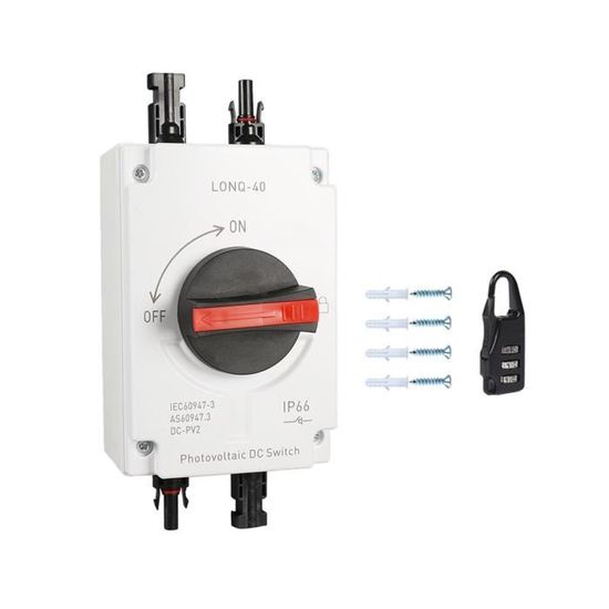Interrupteur DC Photovoltaïque Interrupteur DC Solaire 4P 32A 1200V - IP66 Étanche - Pour Installation Photovoltaïque, Camping-Car, Bateau Interrupteur DC 1200V