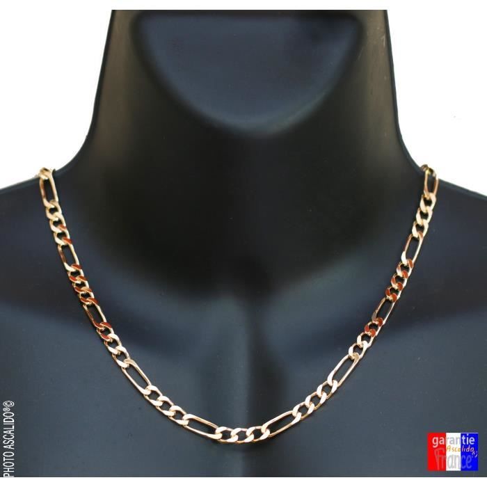 Chaine pour homme en plaqué Or poinçonné. Maille figaro 1+3 Taille 55cm et 6mm d'épaisseur. Collier livré avec boite pour offrir