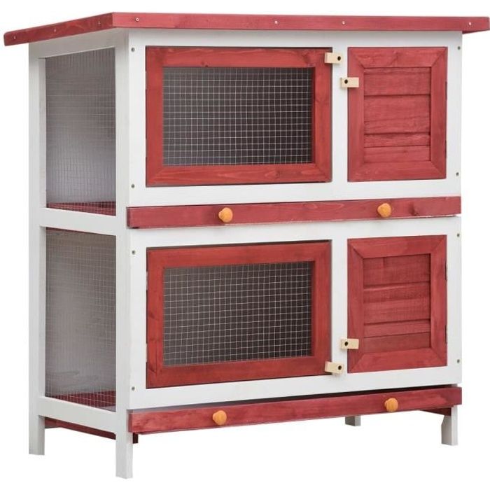 MEUBLE PRO Clapier lapin Enclos - Clapier d'extérieur 4 portes Rouge Bois Luxe & Chic - 348522