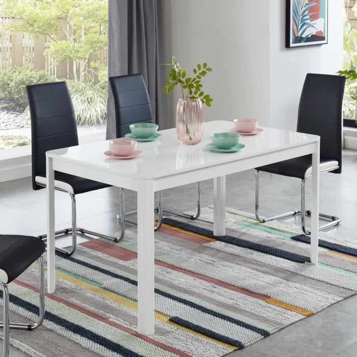 DAVIA Table à manger - laqué blanc brillant - L140cm