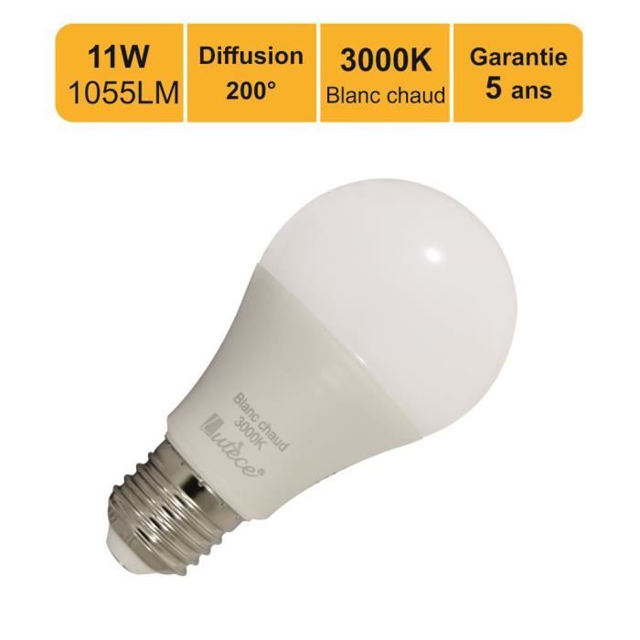 Lot de 12 ampoules LED E27 11W (equiv. 75W) 1055Lm 3000K