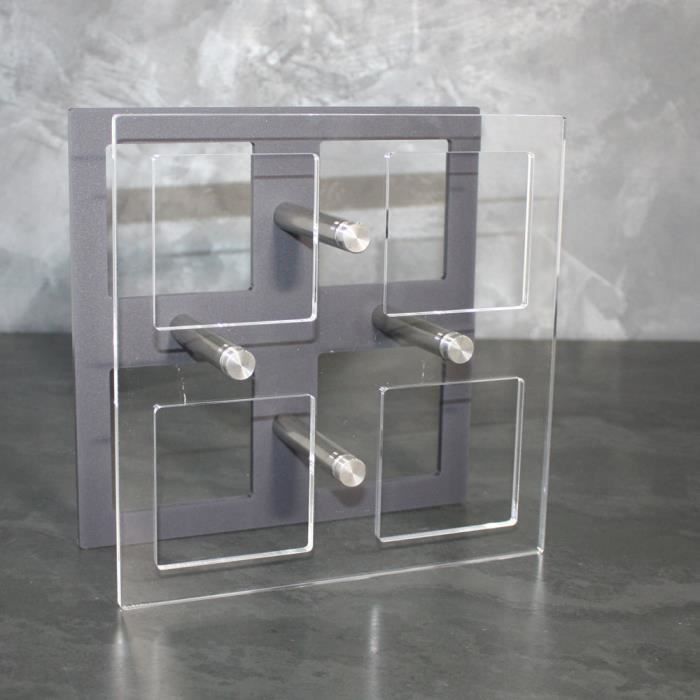 Acryluxe Design by VFPI - Porte Bouteilles Design en Verre Acrylique - Plexi, Modèle Carré, Couleur GRIS et Transparent
