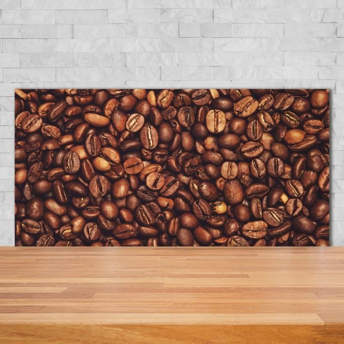 Tulup 140x70cm Crédence de cuisine sur verre sécurité:- Nourriture boissons - Grains De Café - Brun
