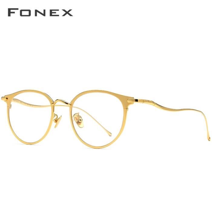 Montures de Lunettes de vue,FONEX lunettes yeux rondes rétro hommes En titane pur, montures de lunettes rétro, myopie - Type Or