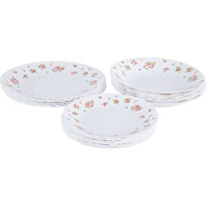Service De Table Candice 18 Pièces Arcopal En Verre, Blanc, Rouge, 31,3 X 16,1 X 29,7 Cm