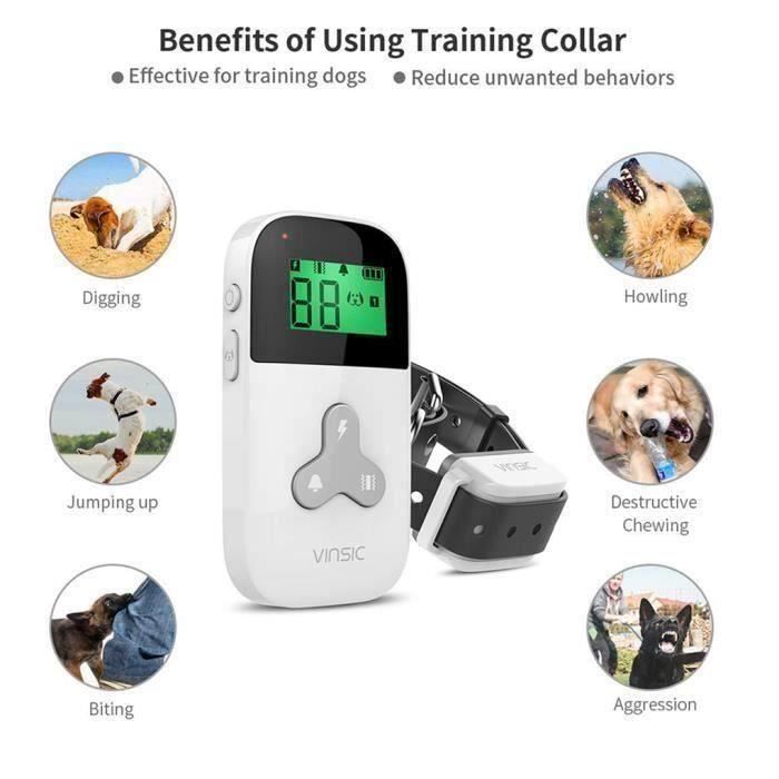 Collier Anti-aboiement pour Chien Ultrasons Intelligent électrique Collier Imperméable avec Télécommande BLANC